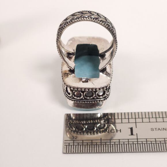 Elegant Silver,  Blue Larimar Stone Ring - Picture 3 of 7